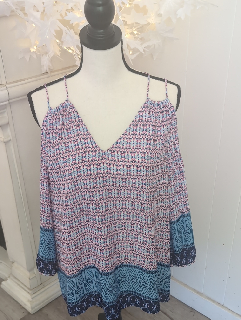 Cold-Shoulder V-Neck Camisole Top in Pink and Blue